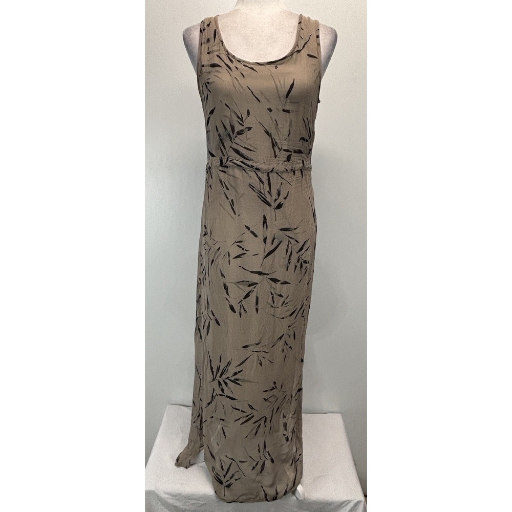 Sacred Threads Maxi Dress Sz Small Medium Sleeveless Lined Slip Hippie Tan Black